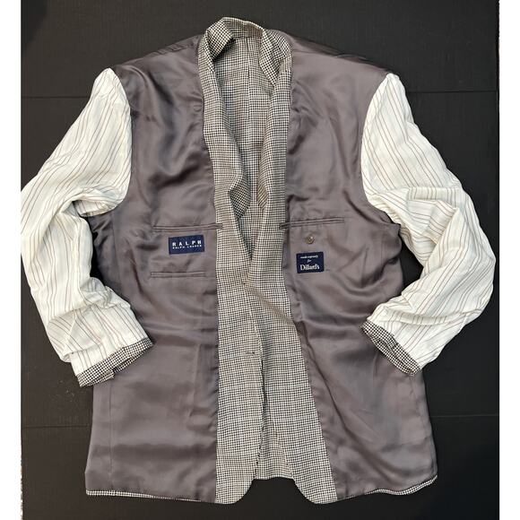 Ralph Ralph Lauren Blazer Sport Coat Mens‎ 44L Black Cream Blue Houndstooth Silk - Picture 9 of 12